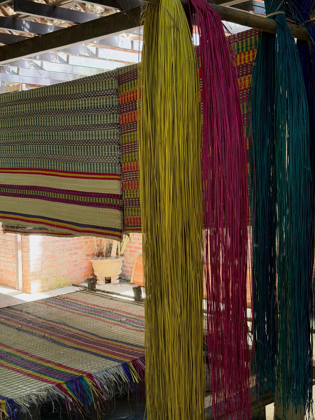 Dyed reeds drying at the weaving workshop