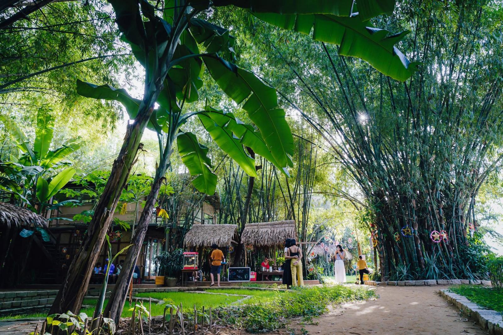 Outdoor café under the bamboo canopy