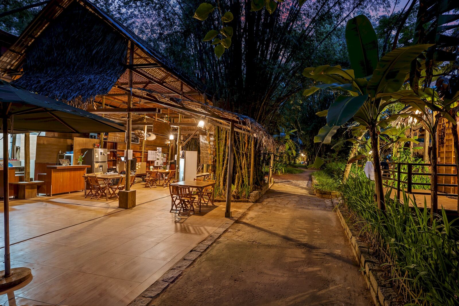 The reception pavilion at dusk