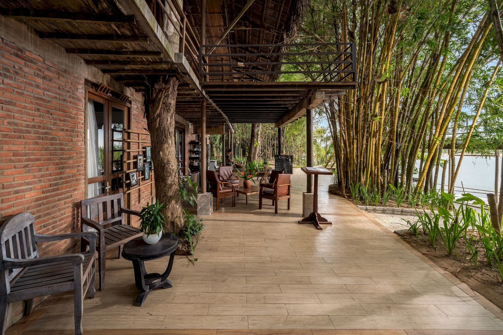 Café seating among the bamboo