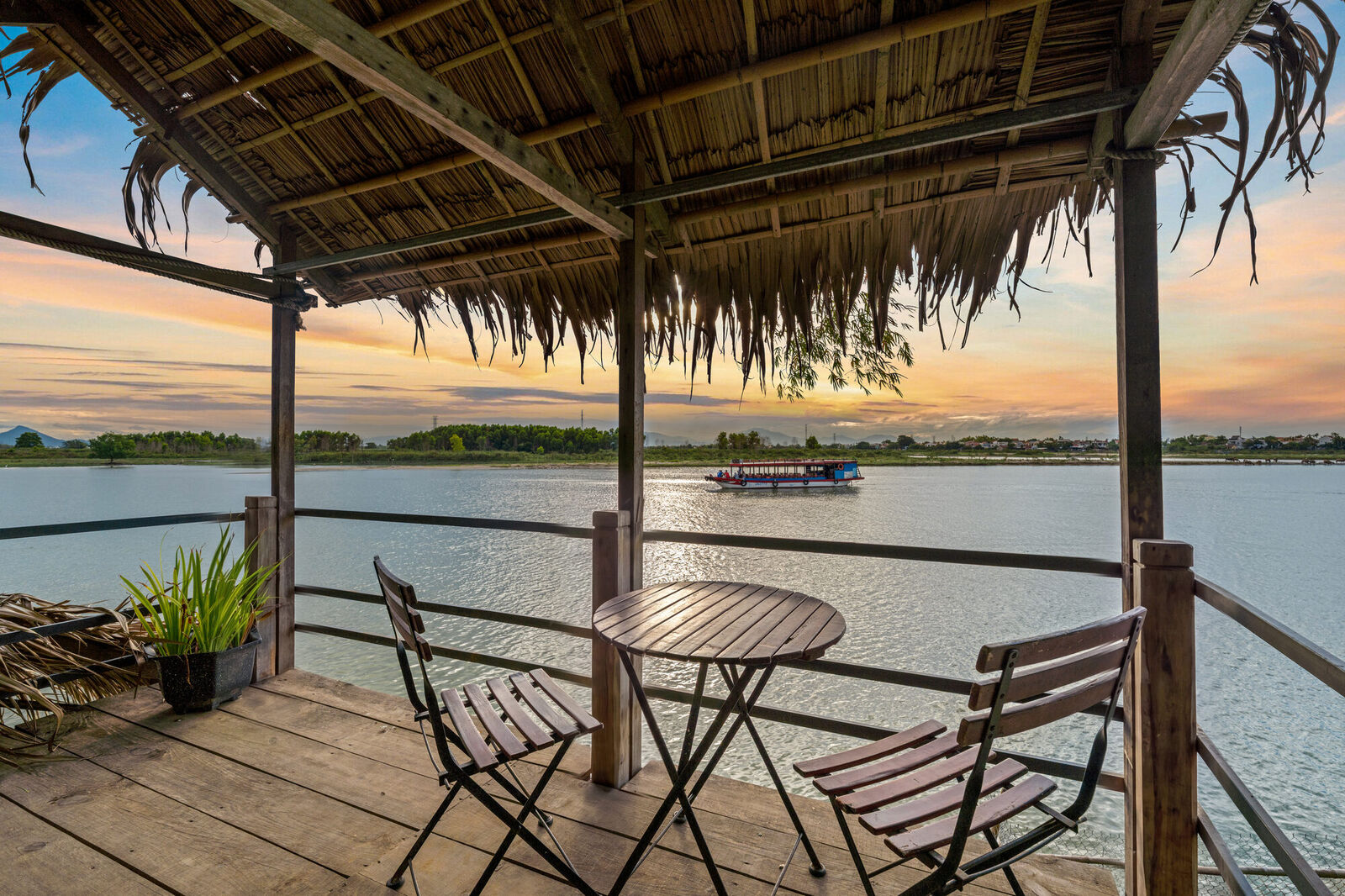 Riverside deck at sunset
